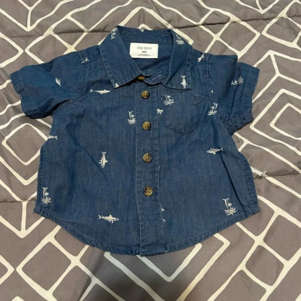 Okie Dokie Toddler Boy Chambray Button Up Shirt 3 months
